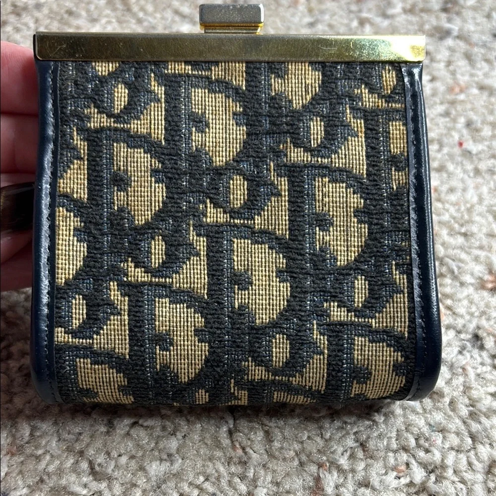 Christian Dior Trotter Canvas coin purse Black & Tan with Gold Accents